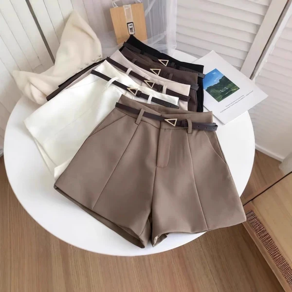 Elegant High Waist Suit Shorts Women's Spring Summer Casual Pants Outerwear Wide Leg A- Line Pants Slimming Drapey