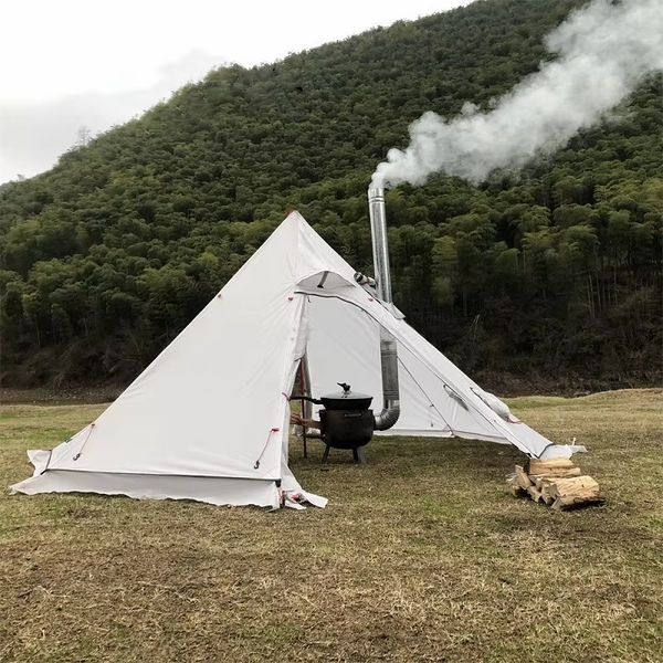 Outdoor All-season Pyramid Waterproof Tent, with Stove Hole and Double Doors, 3.2m/4m Camping Tent, Suitable for 2-3/4-5 People