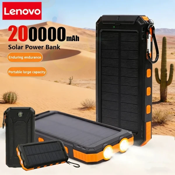 Lenovo 50000mAh Solar Power Bank Portable Charging Poverbank External Battery Charger Strong Light LDE Light for iphone Samsung