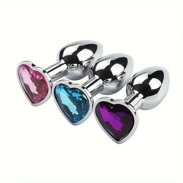 Stainless Steel Heart Anal Plug Reusable Butt Plug with Gem for Beginners Adult Products