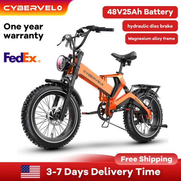 Cybervelo 20” Fat Tire 2000W Peak Motor Luxury Foldable ebike,48V Removable Battery E Bicycle, 35+ MPH 100+Miles Long Range EK6