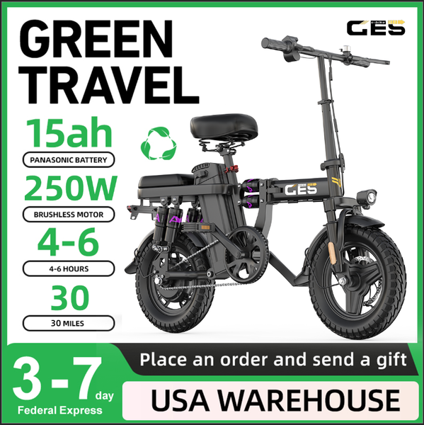 UPlee GE5 48V 15AH Battery EBike 30+MPH 250W Folding Electric Bike 30 Miles Max Range Electric Bike for Adults 14" Fat Tire