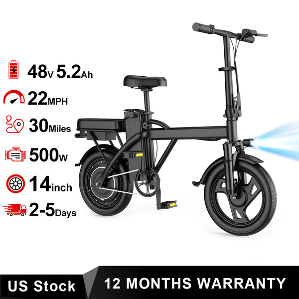 14'' Electric Bike for Adults, 500W Motor, 20 MPH Max Speed Folding Ebike, Max 30 Miles Range (Pedal Assist Mode), Dual Braking System,265lbs limted load,Mini E Bikes