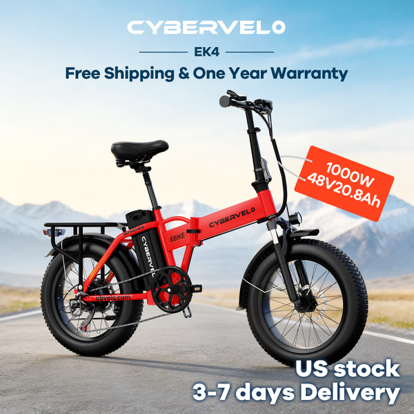 Cybervelo 1000W Peak High-speed Brushless Folding 20 Inch Fat Tire Electric Bike for Adults 48V 20.8Ah/50Ah Removable Battery 80 Miles Range Commuter E-Bicycle EK4