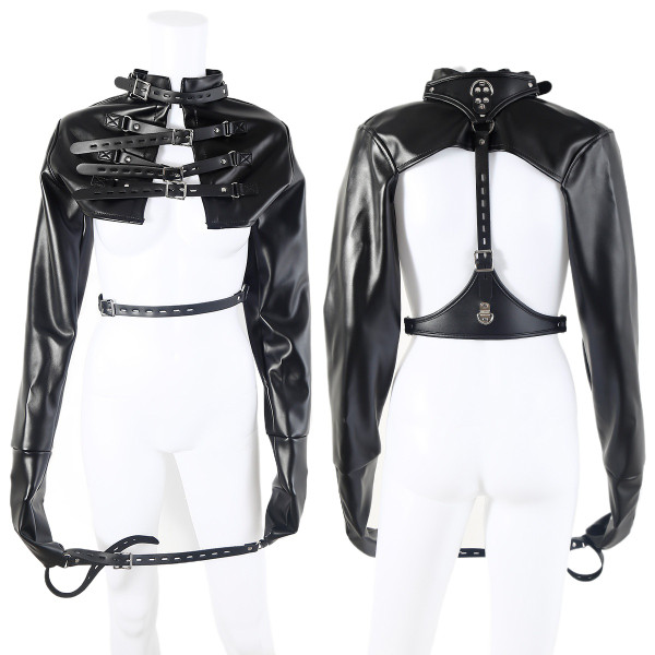 BDSM PU Leather Arm Restraint Straightjacket Bondage Slave Jacket for Women Men Adult Sex Toy Role Play Fetish Gear Tool