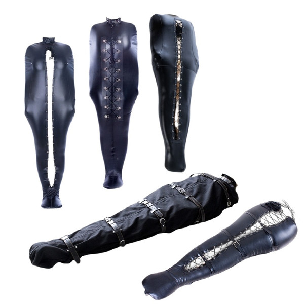 Sexy Full Body Restraint Mummy Sack Costume with Adjustable PU Leather Bondage Sleeping Bag for Couple BDSM Play Slave Sex Toys