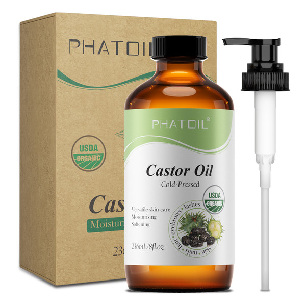 PHATOIL 236ml/118ml 100% Pure Organic Castor Oil,Cold Pressed Unrefined Jojoba Oil Essential Oil For Hair Care Moisturizes Skin