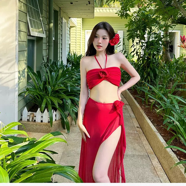 Bikini Set Invisible Push Up V Cut Small Large Bust Swimwear Summer Getaway Slimming Sexy Pure Chic Influencer Beach Resort​​