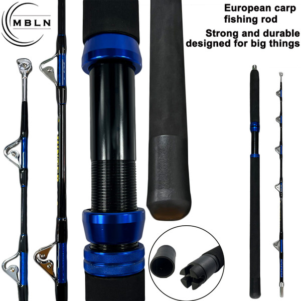 1pc Black Blue Fiberglass Surf Casting Fishing Rod, 2-Piece Travel Design, Metal Roller Guides, EVA Handle, Sea & Boat Fishing