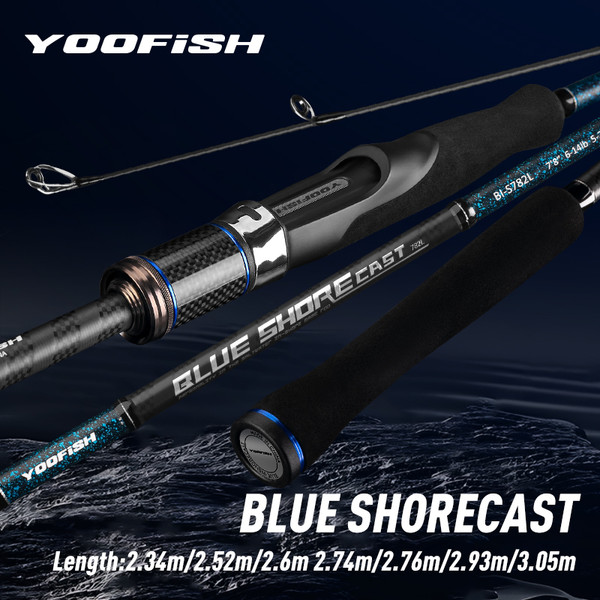 Yoofish BLUE Shorecast Breakwater Bass Rod 2.34m 2.6m 2.74m 2.52m 2.76m 2.93m 3.05m L ML M MH Saltwater Light Spinning Rods