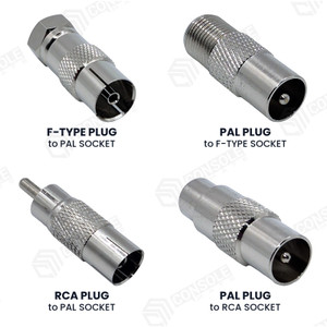 4 Piece TV Aerial Adaptor Kit | PAL, F-Type and RCA Coax Connectors – main product photo