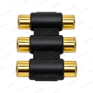 Triple RCA Coupler Gold Plated - Six Female Socket AV Cable Joiner
