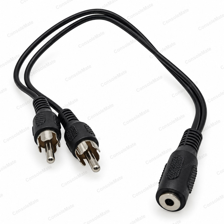 2 x RCA Plugs to 3.5mm Stereo Socket Adaptor Lead | 10cm Shielded - Main product photo