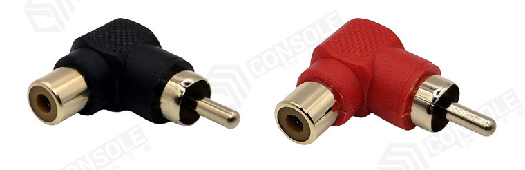 RCA Right-Angle Adaptors Twin Pack | 1x Red + 1x Black | 90 Degree Gold-Plated