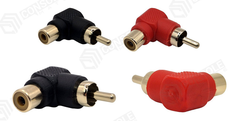 RCA Right-Angle Adaptors 4 Pack | 2x Red + 2x Black | 90 Degree Gold-Plated