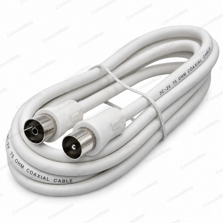 White TV Antenna Extension Lead 1.8m | PAL Male to Female Aerial Cable - Product photo
