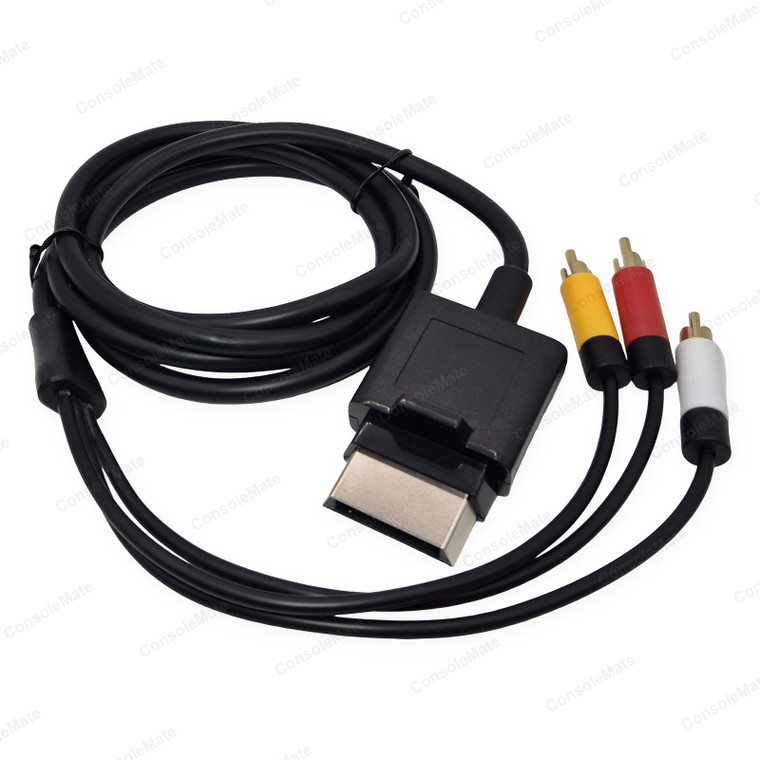 Composite AV Cable for Xbox 360 & 360 S - RCA Audio Video Lead 1.8m – Complete cable: wide console plug, coil and three RCA heads