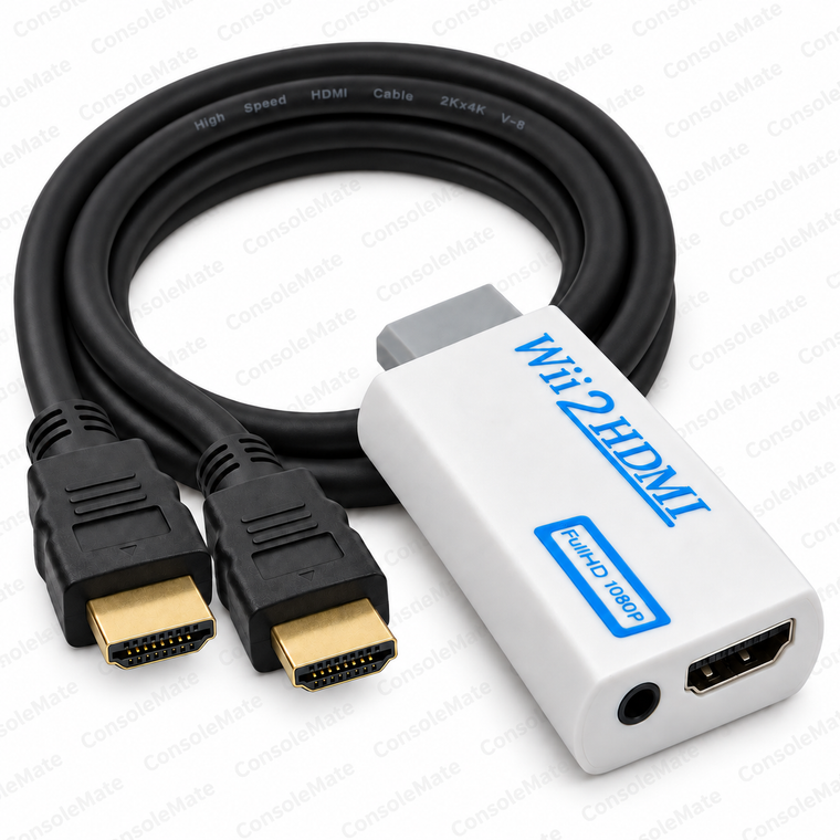 HDMI adapter for Nintendo Wii with included 1.5m HDMI cable