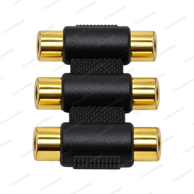 Triple RCA Coupler Gold Plated - Six Female Socket AV Cable Joiner