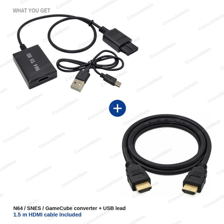N64 to HDMI Converter + 1.5m HDMI Cable Bundle - N64, SNES and GameCube