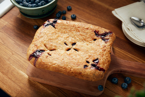 Maine wild blueberries mixed with a hint of fresh lemon peel and baked in an all butter crust with layers of dumplings throughout.  Each cobbler weighs approximately 3.5lbs and serves 3-6 ppl.

