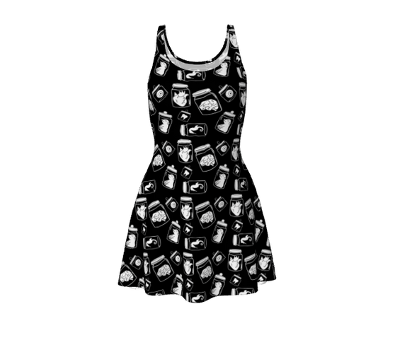 Oddities Dress - Black with white specimen graphics
