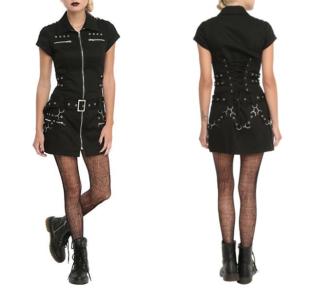Goth - Punk Black dress with zippers and grommets - Petunia Rocks