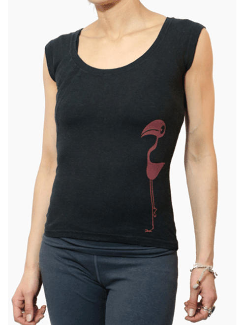 Hemp Tee-Girl (Printed Black Flamingo)