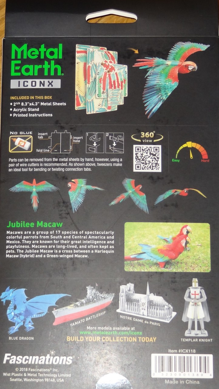 Parrot Jubilee Macaw Iconx 3d Metal Model Kit Corner Pockets