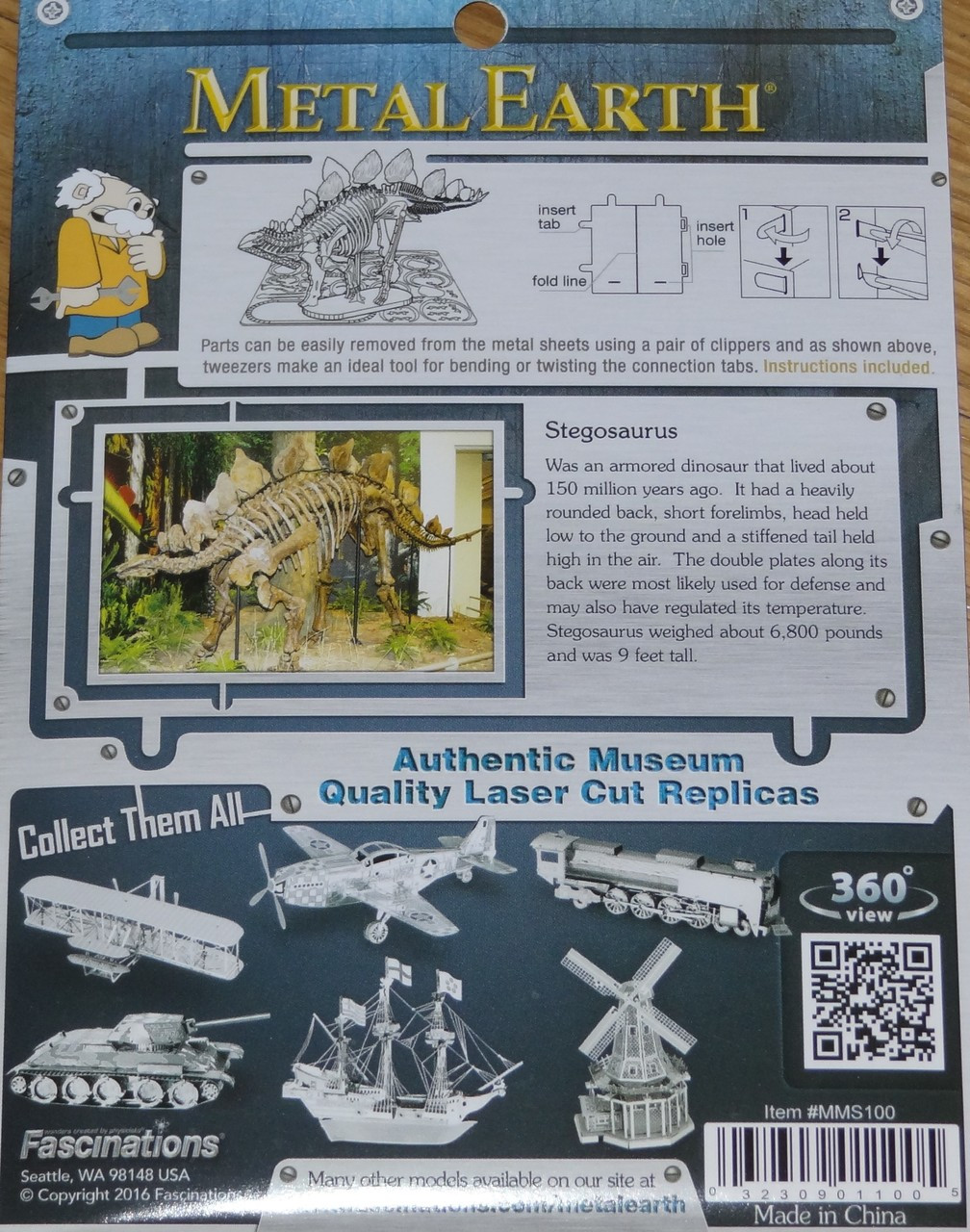 Stegosaurus Metal Earth 3D Laser Cut Model Kit Dinosaur MMS100 Fascinations 