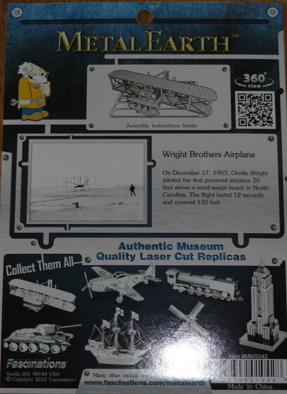 metal earth wright brothers airplane