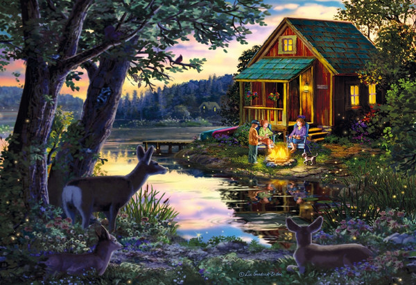 Evening at the Lakehouse Large Wooden City Puzzle