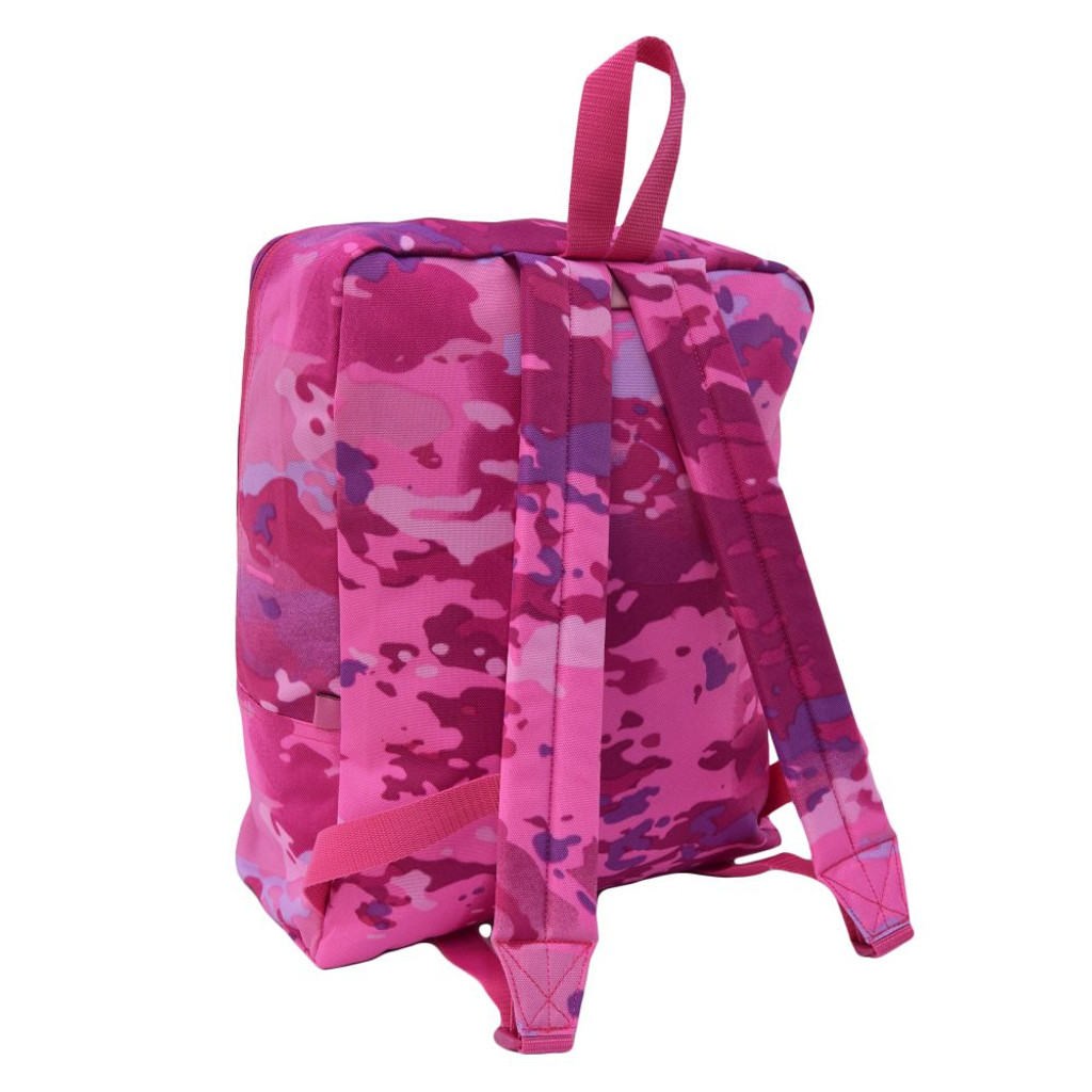 Large Children's Backpack in pink camo backpack straps.