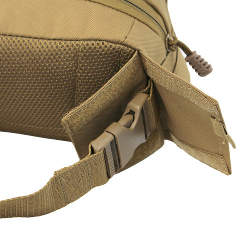 EDC Sling Bag & Waist Pack in Coyote Brown side release buckle on strap.