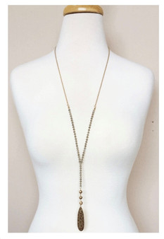 Beaded Y Drop Necklace-Gray/Gold