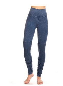 Fold Over Blocked Leggings-Indigo Blue