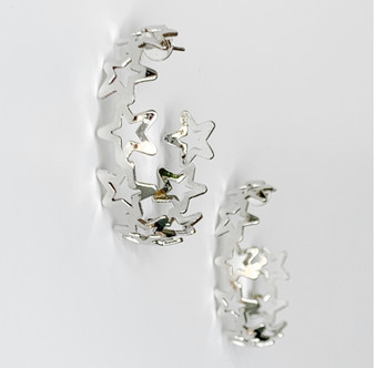 Star Struck Hoop Earrings-Silver