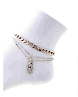  Evil Eye  Chain Link  Ankle Bracelet-Silver