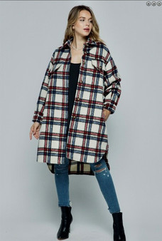 Checked  Out-  Oversized Long Plaid Jacket-Medium