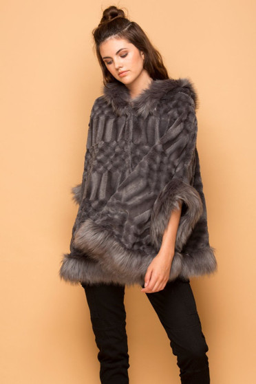 Lana Faux Fur Hooded Shawl-Medium
