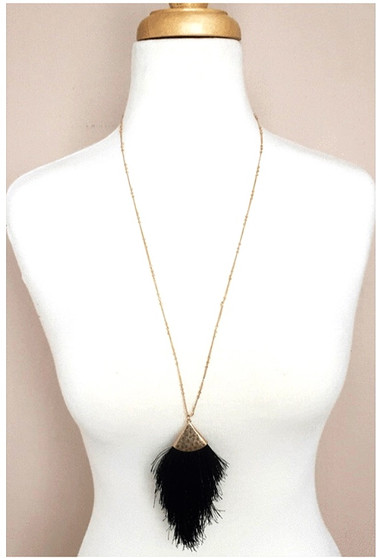 Feathered Long Necklace-Black/Gold