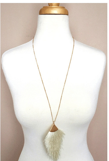  Feathered Long Necklace-Cream/Gold