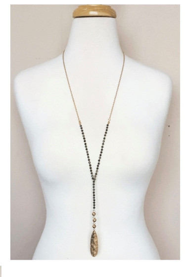 Beaded Y Drop Necklace-Black/Gold