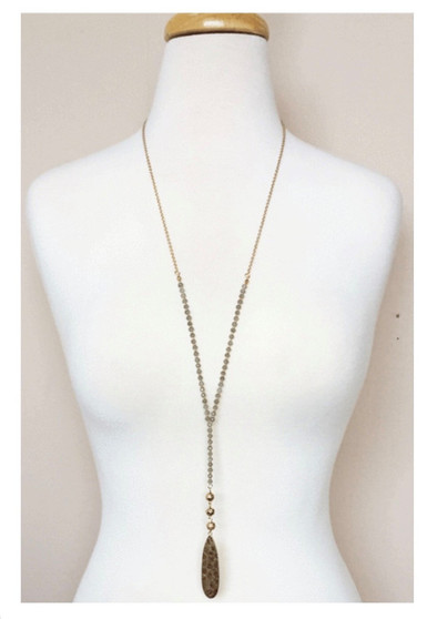Beaded Y Drop Necklace-Gray/Gold