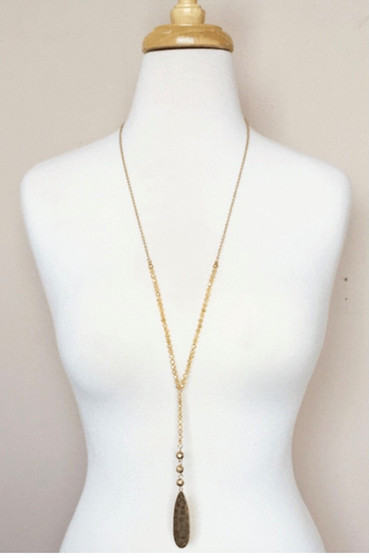  Beaded Y Drop Necklace-Gold