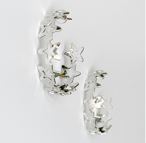 Star Struck Hoop Earrings-Silver