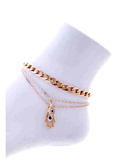 Evil Eye  Chain Link  Ankle Bracelet-Gold