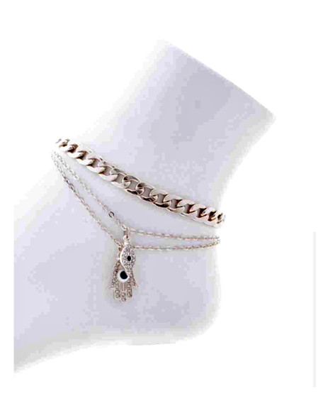  Evil Eye  Chain Link  Ankle Bracelet-Silver