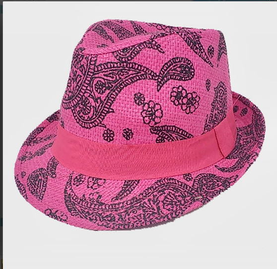 Cecily Summer Straw  Hat-Pink Paisley