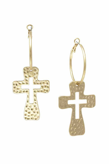 Cross my Heart  Hoop Earrings -Gold